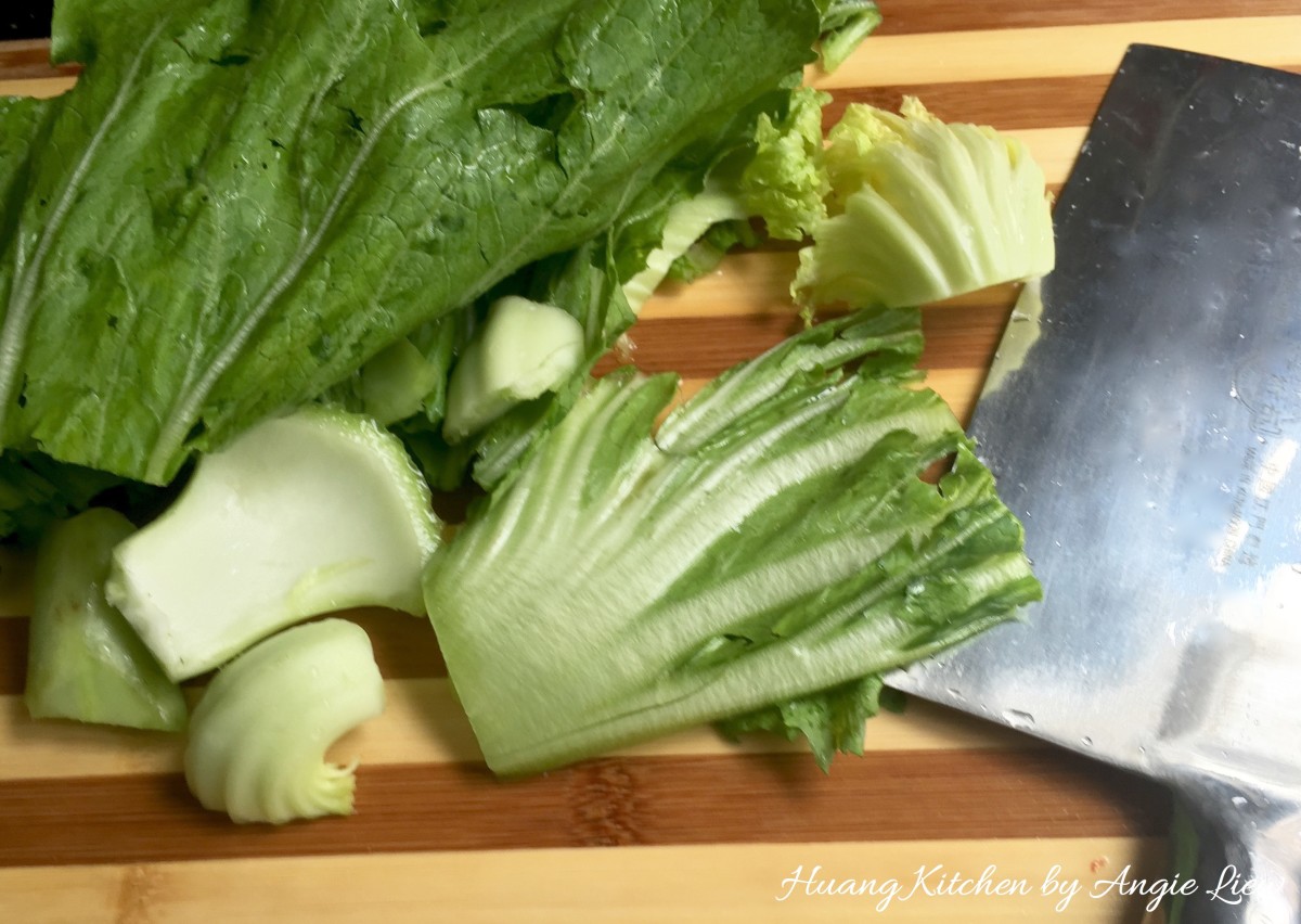 Spicy Sour Mustard Greens - cut vegetables