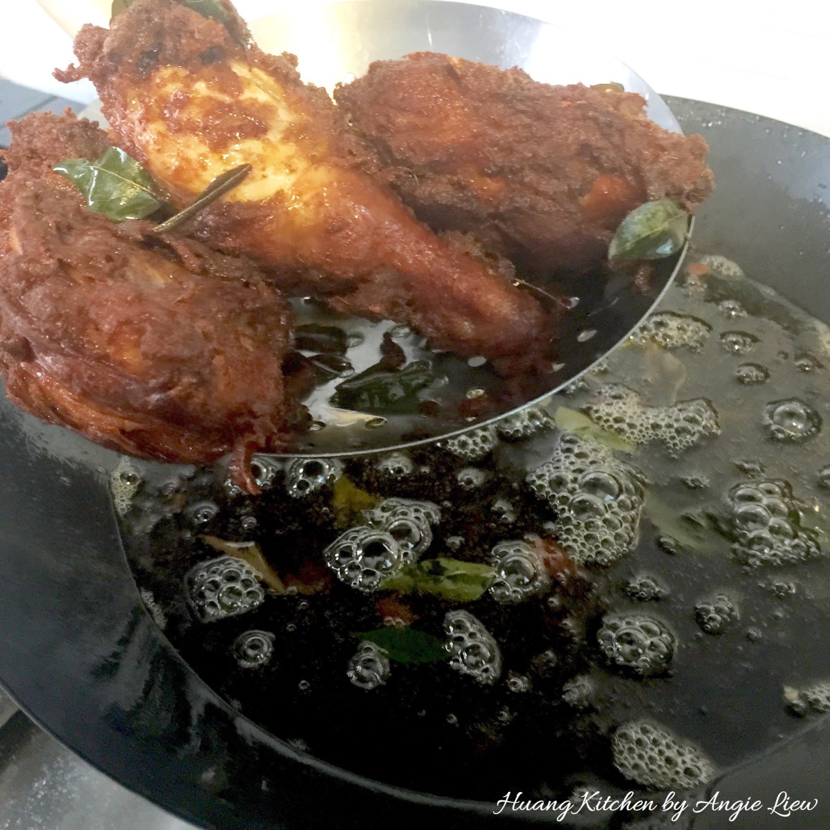 Ayam Goreng Berempah Recipe (Malay Spiced Fried Chicken) - remove from oil