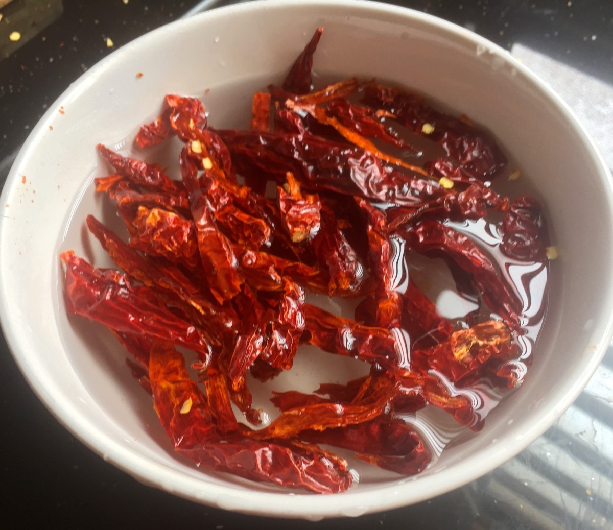 Traditional Malaysian Chicken Rendang recipe - soak dried chilli