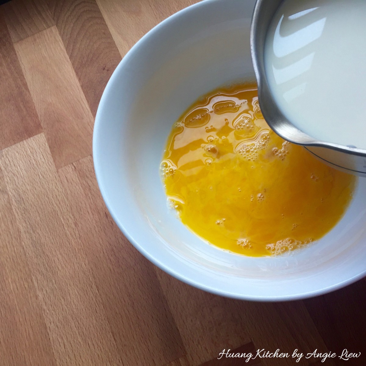 Steamed Egg Pudding Recipe - add in milk mixture