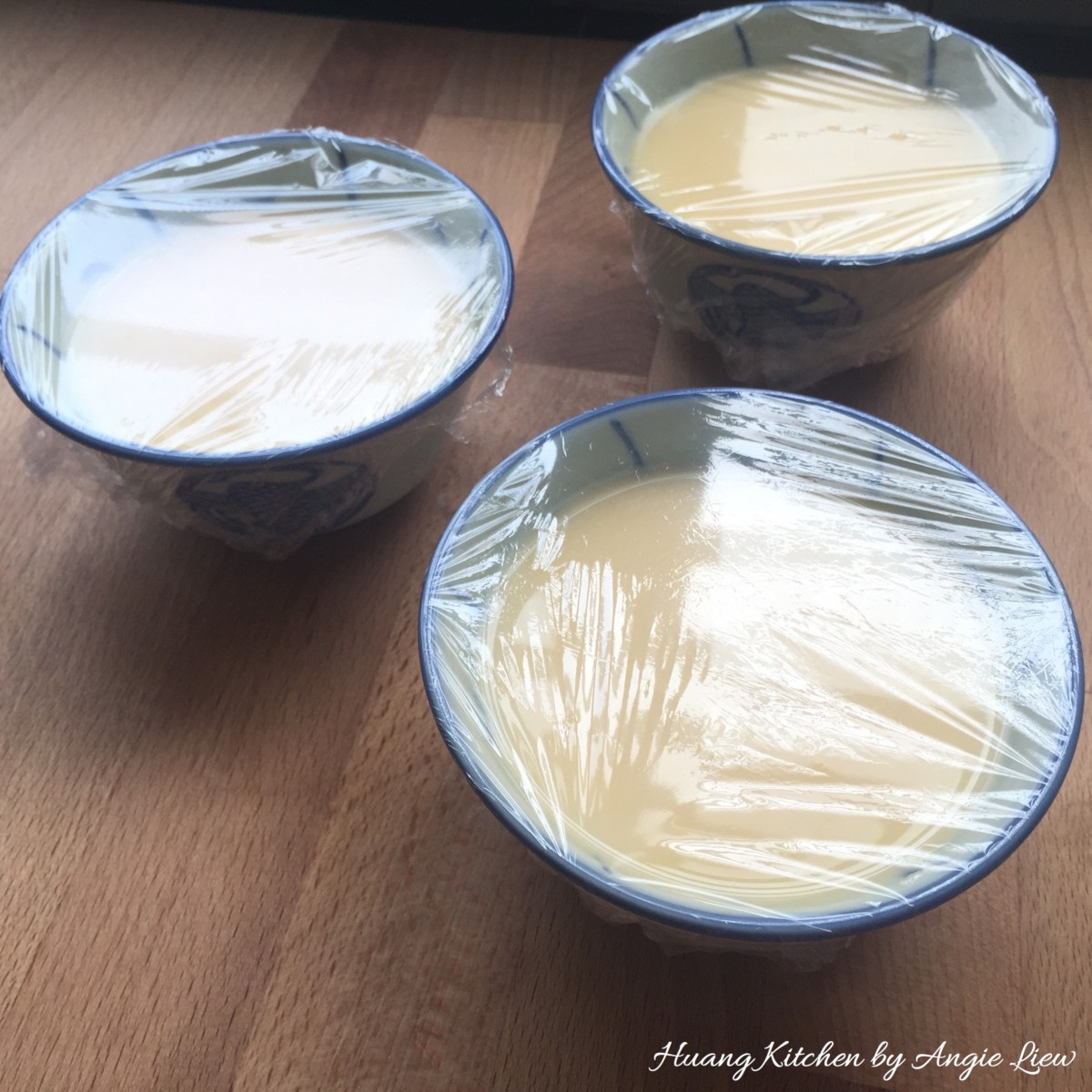 Steamed Egg Pudding Recipe - cover bowls with cling wrap before steaming