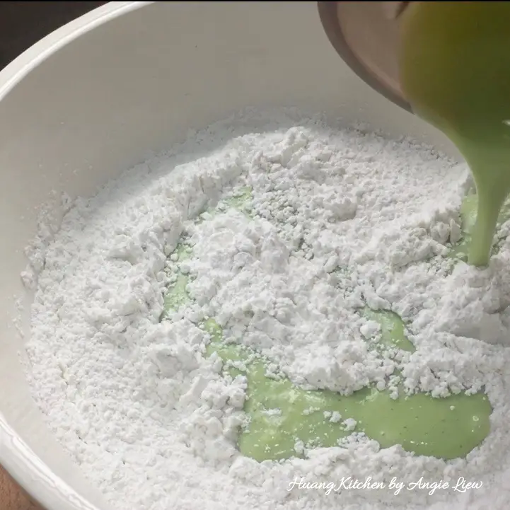 Add blended rice into flour mixture.