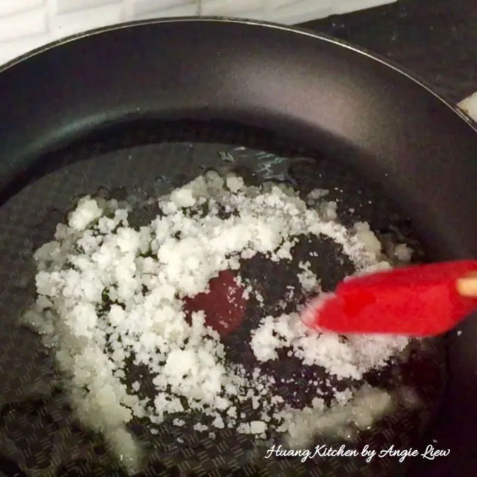 Stir fry till sugar dissolved.