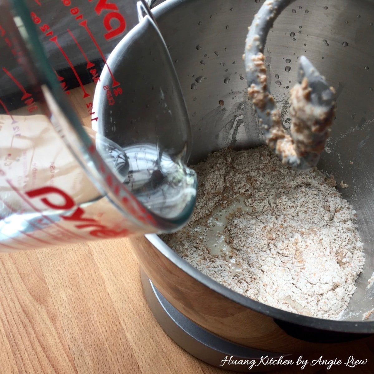 Add water into flour mixture.