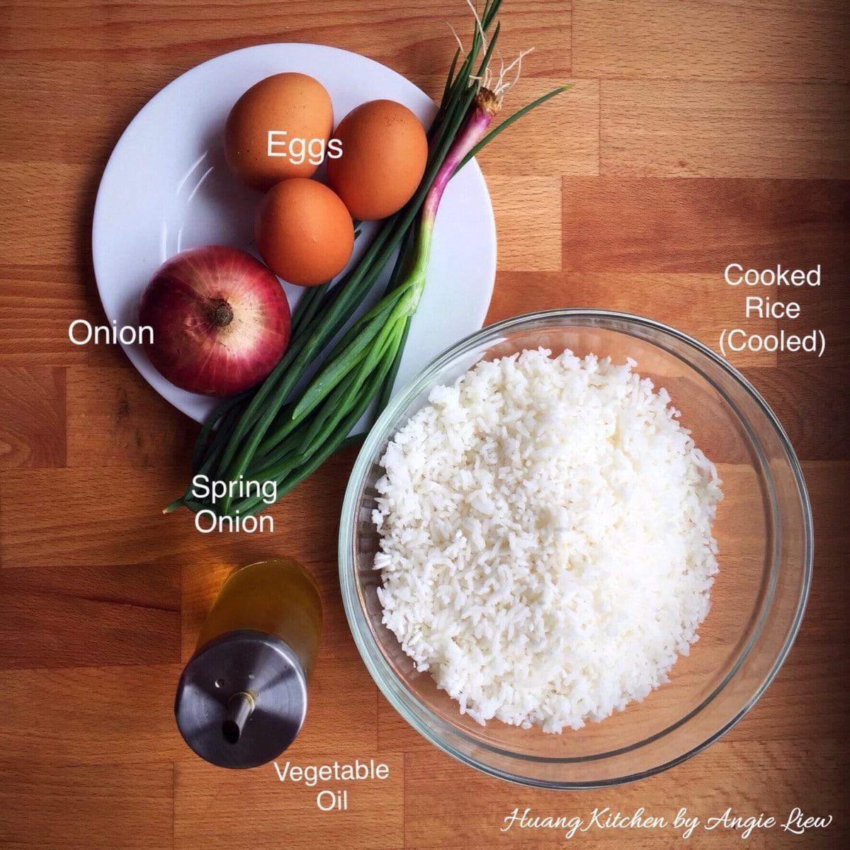 Ingredients for Chinese Egg Fried Rice