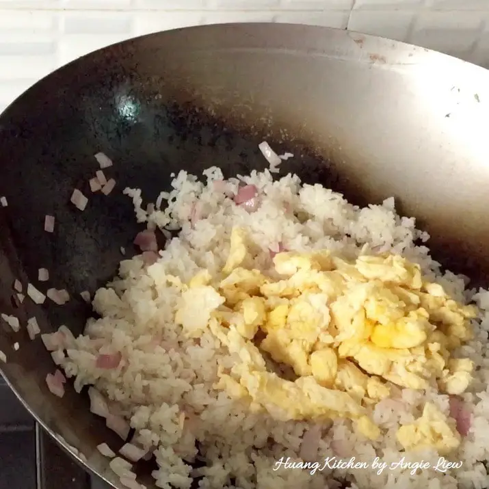 Add in the scrambled eggs.