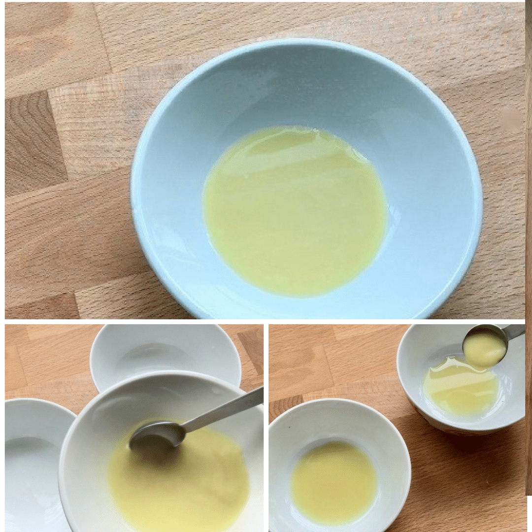 Stir and place ginger juice into bowls.