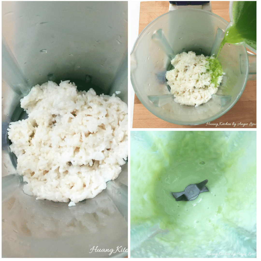 Blend fermented rice with pandan juice.