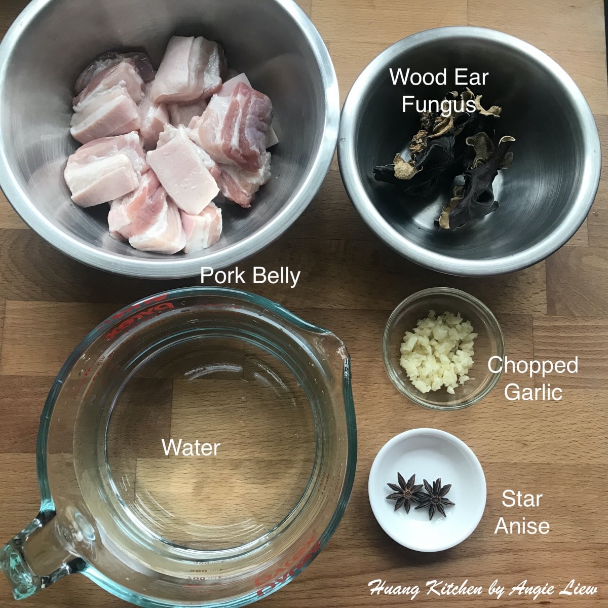 Ingredients for making Hakka braised pork belly