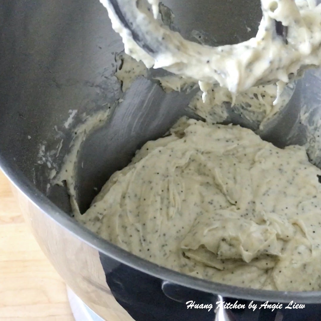 Add flour mixture and beat till just moistened.