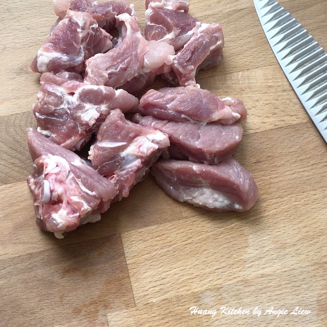 Cut pork ribs into bite size