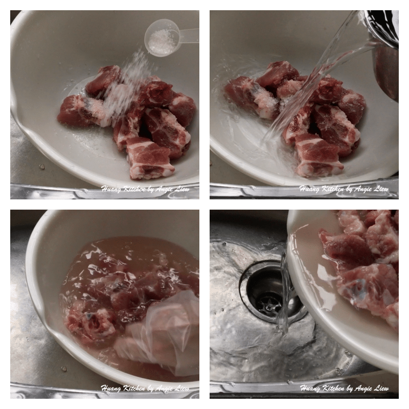Rinse and drain pork ribs.