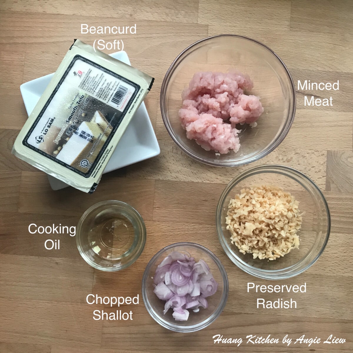Ingredients to make Steam Beancurd With Preserved Radish