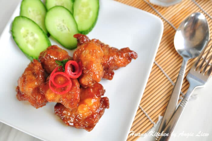 Pork Ribs In Plum Sauce Recipe - Huang Kitchen - Served with Cucumber Slices