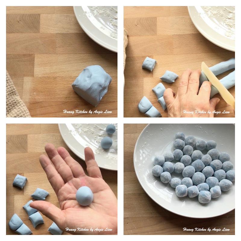 Making blue color glutinous rice balls