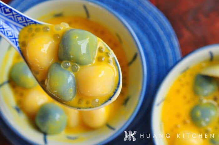 Pumpkin Sago Soup With Glutinous Rice Balls Dessert - A Scoop