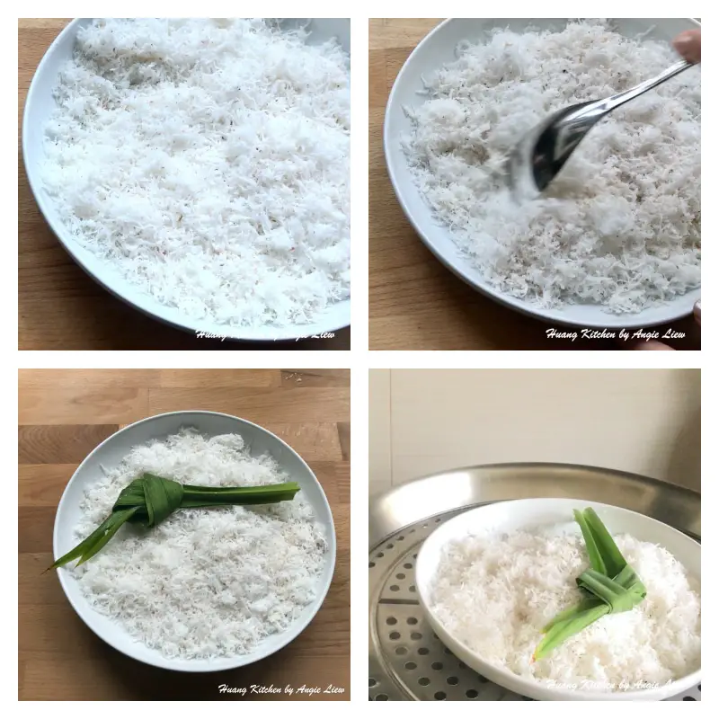 Steam grated coconut