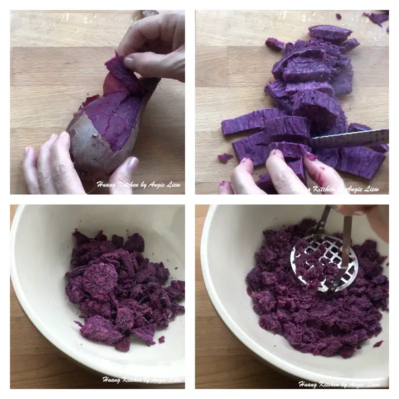 Peel and mash purple sweet potato