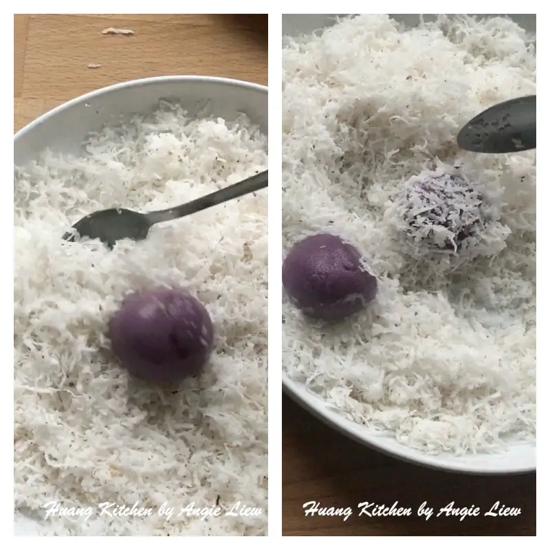 Coat with steamed grated coconut