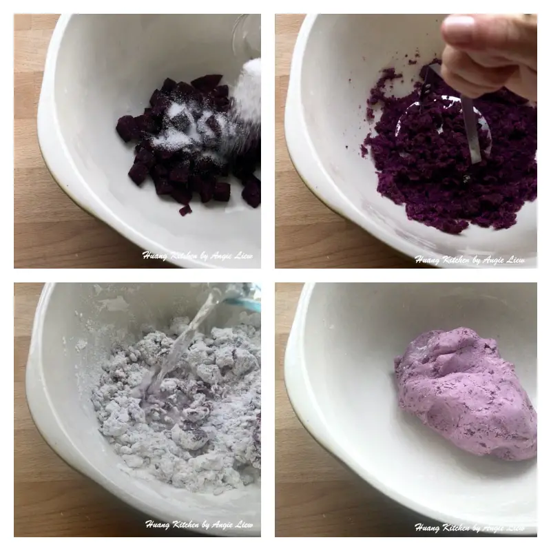 Make purple sweet potato glutinous rice balls.