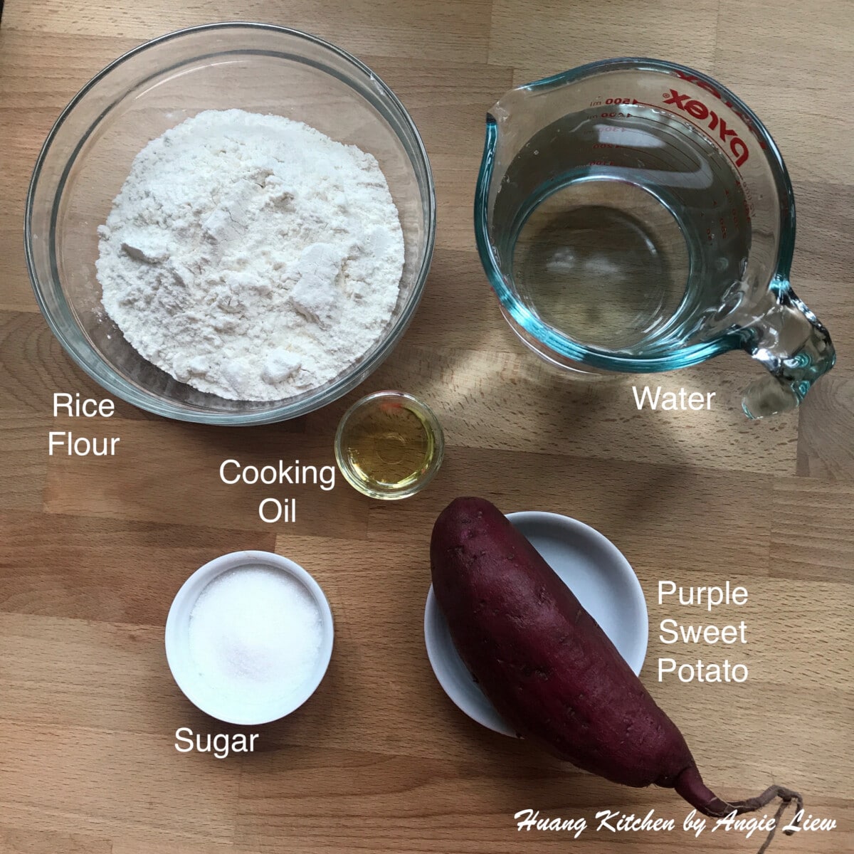 Ingredients to make rice cake batter.