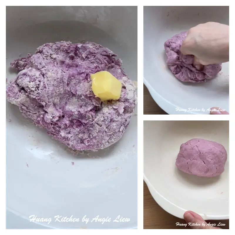 Making purple dough.