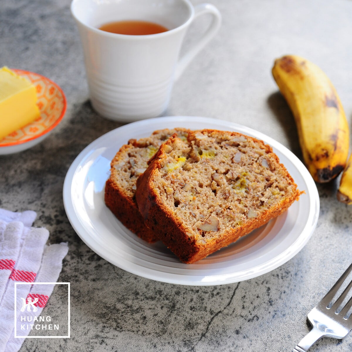 Homemade Banana Bread Recipe by Huang Kitchen - Served with Butter