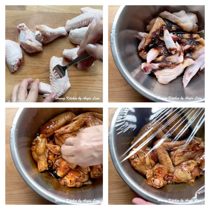 Soy Sauce Chicken Wings (See Yao Hong Siu Gai Yik) 豉油红烧鸡翼 Recipe by Huang Kitchen - Marinate chicken wings