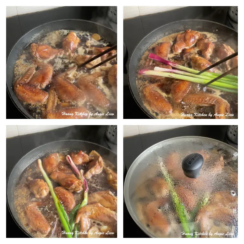 Soy Sauce Chicken Wings (See Yao Hong Siu Gai Yik) 豉油红烧鸡翼 Recipe by Huang Kitchen - add spices and cook