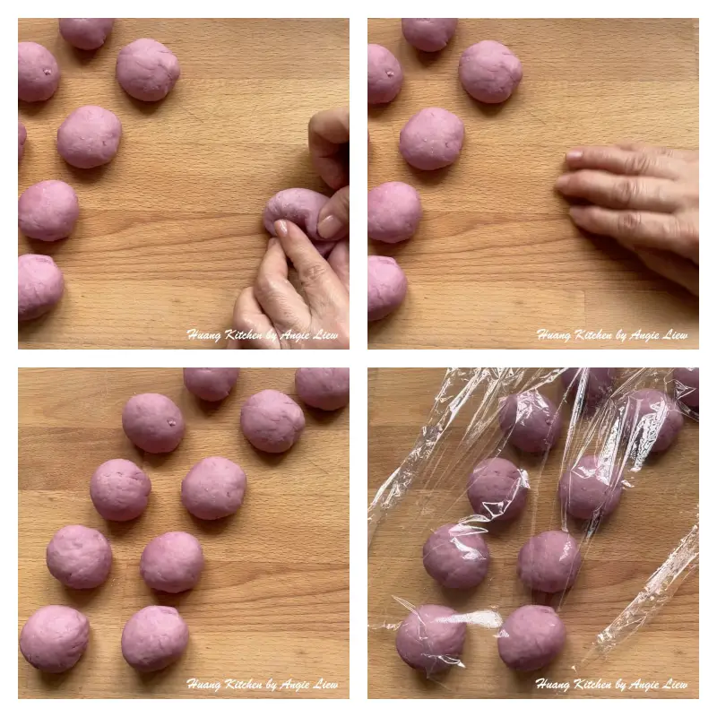Knead and form purple dough into balls.