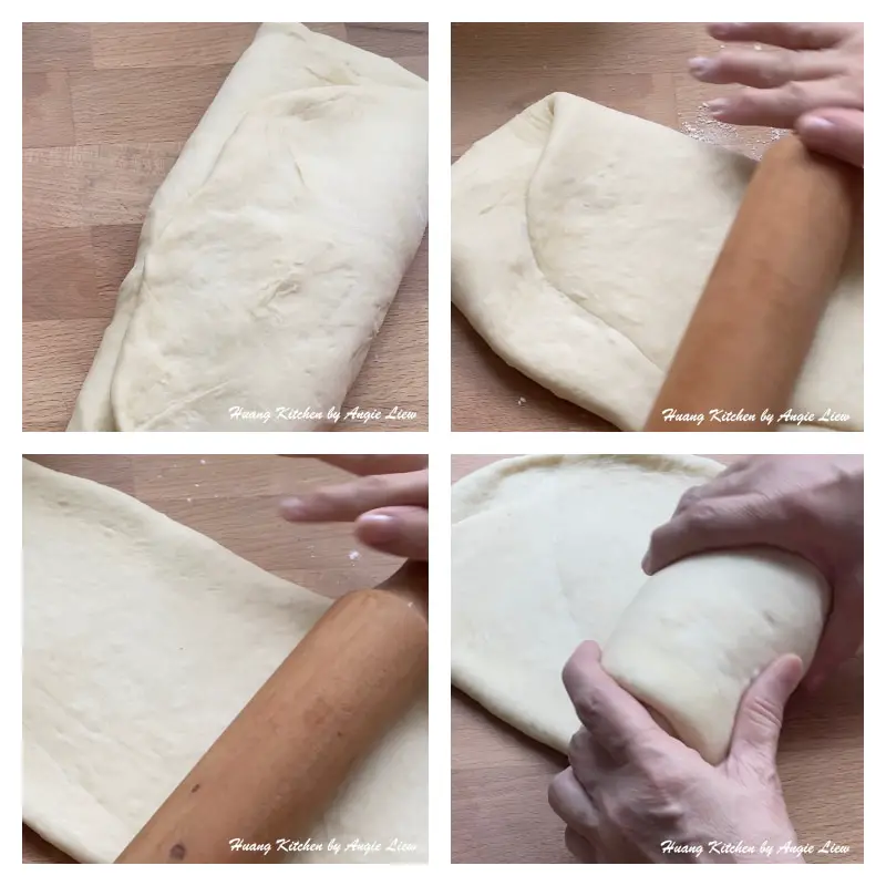 Basic White Bread Bread Machine Recipe by Huang Kitchen - flatten dough and roll up