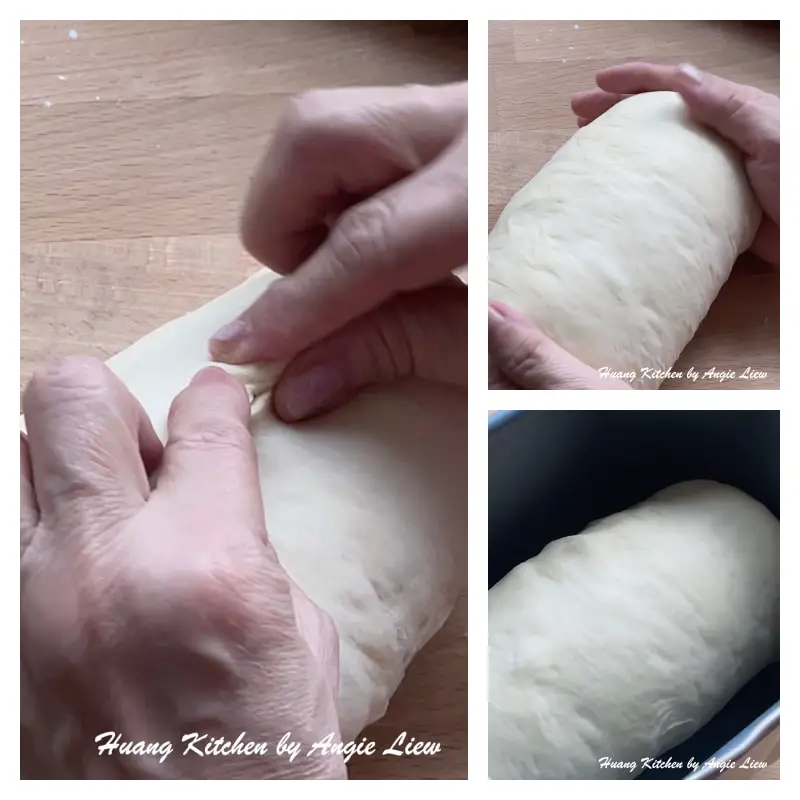 Basic White Bread Bread Machine Recipe by Huang Kitchen - forming dough into white bread loaf