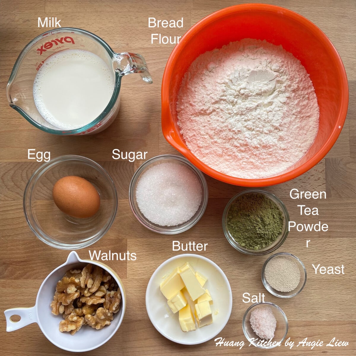 Prepare ingredients for matcha bread.