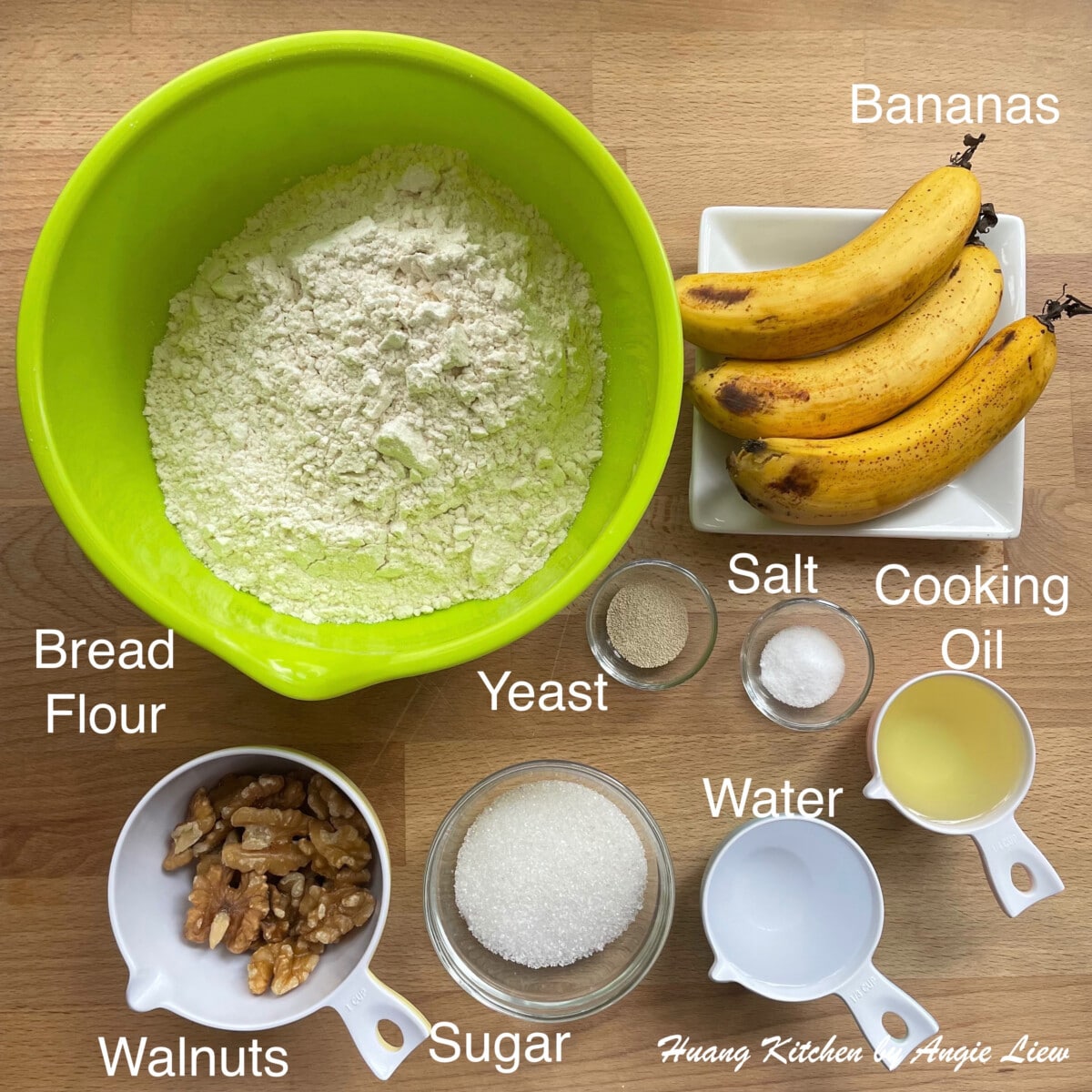 Ingredients needed to make the bread.