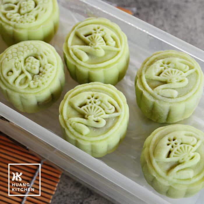 Ondeh Ondeh Snow Skin Mooncakes Recipe (Bing Pi) by Huang Kitchen - Mooncakes stored in refrigerator container