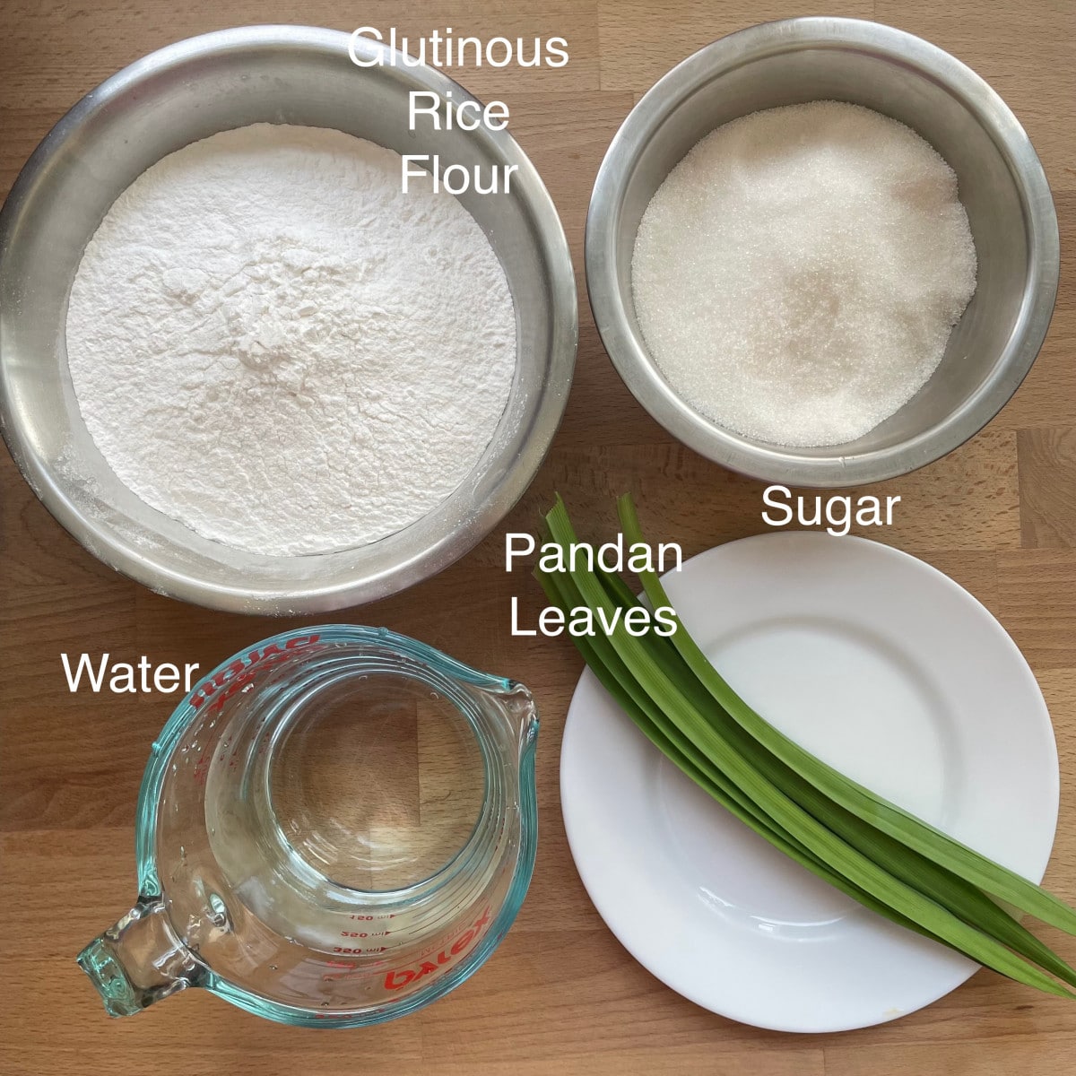 Ingredients to make glutinous rice batter.