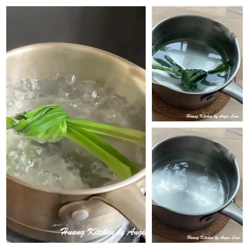 Boil water with pandan leaves.