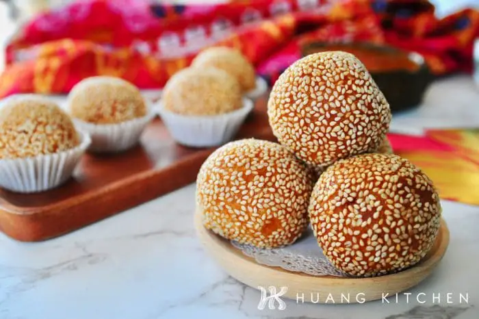  Deep Fried Nian Gao Sesame Balls Recipe by Huang Kitchen - stacked jian dui