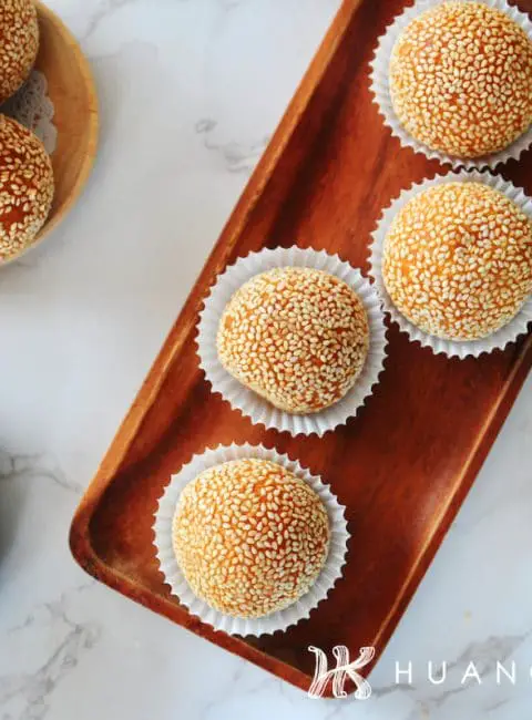 Deep Fried Nian Gao Sesame Balls Recipe by Huang Kitchen - top down