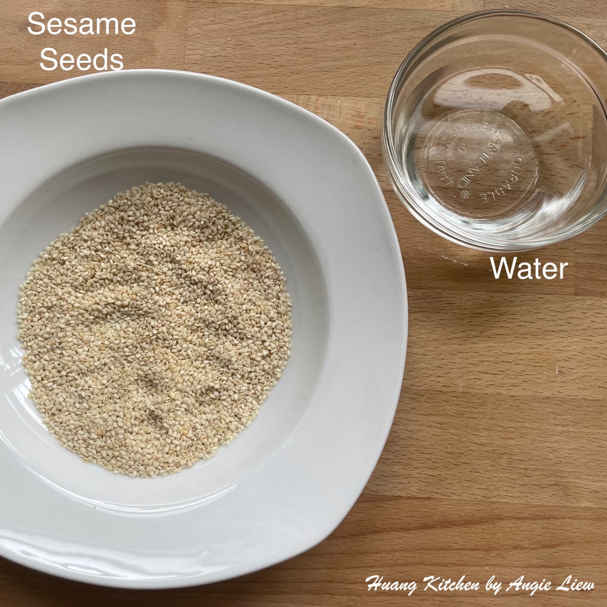 Prepare sesame seeds and water.