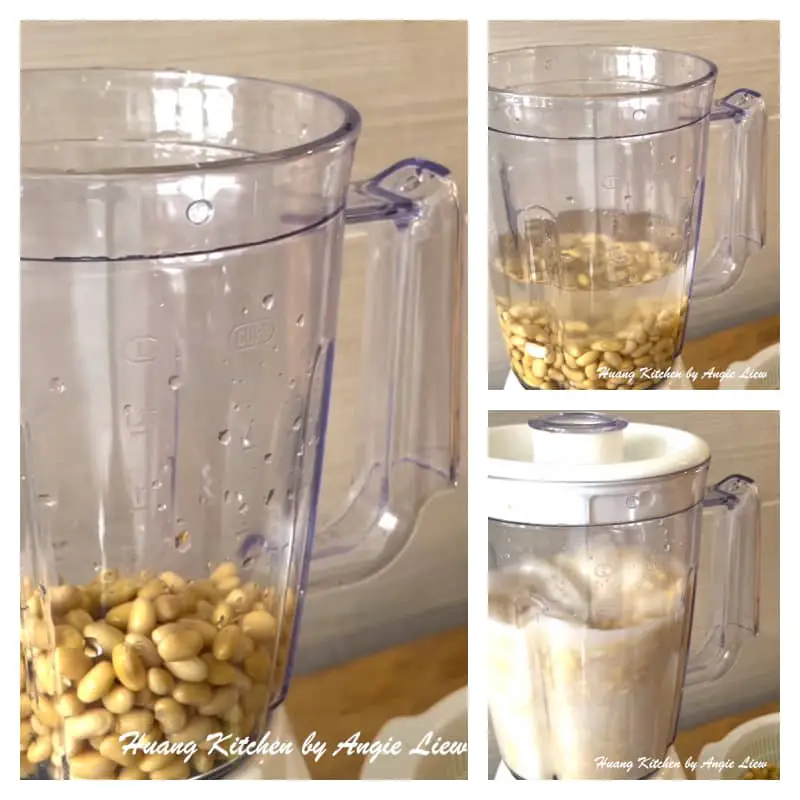 Blend soaked soy bean in batches.
