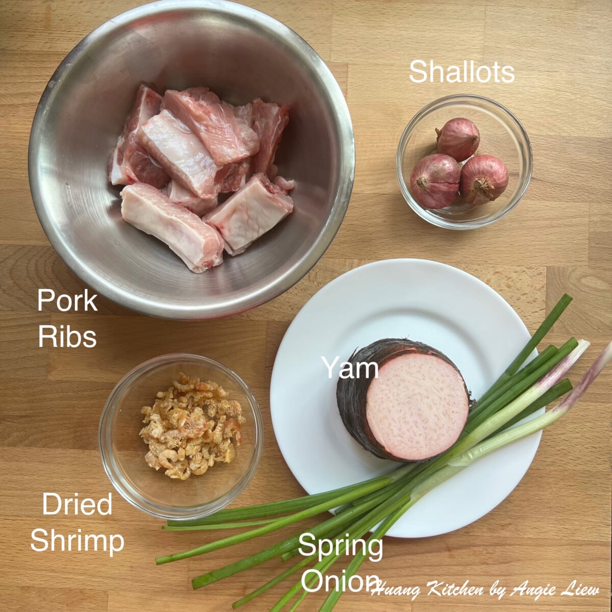 Ingredients for braised pork ribs with yam.