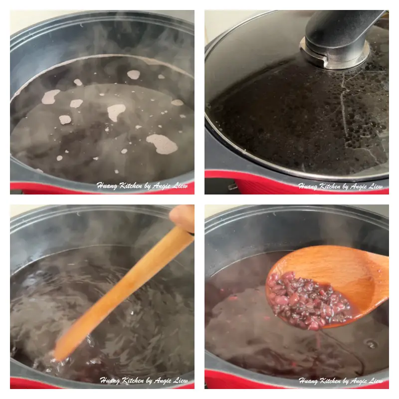 Cook red beans and black glutinous rice dessert.